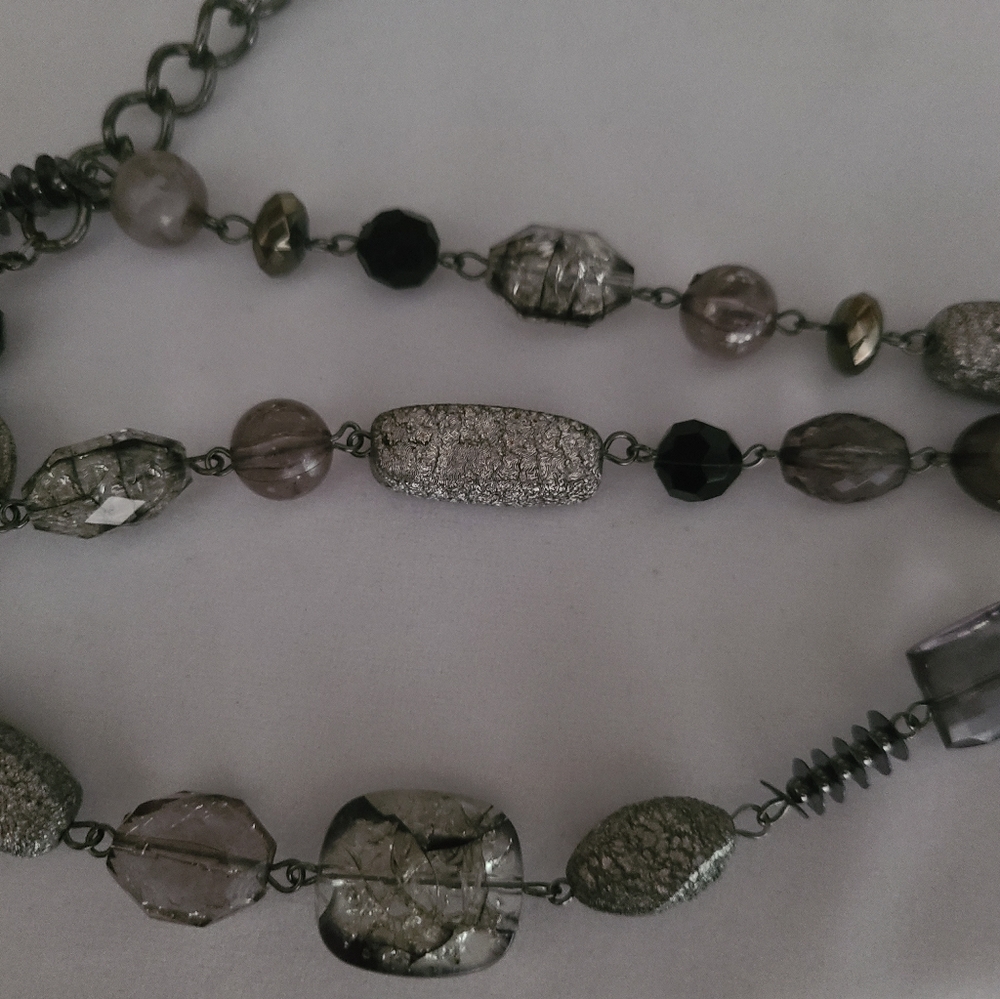 3-Strand Statement Necklace,  Black/Gray, Gunmetal - Picture 5 of 6